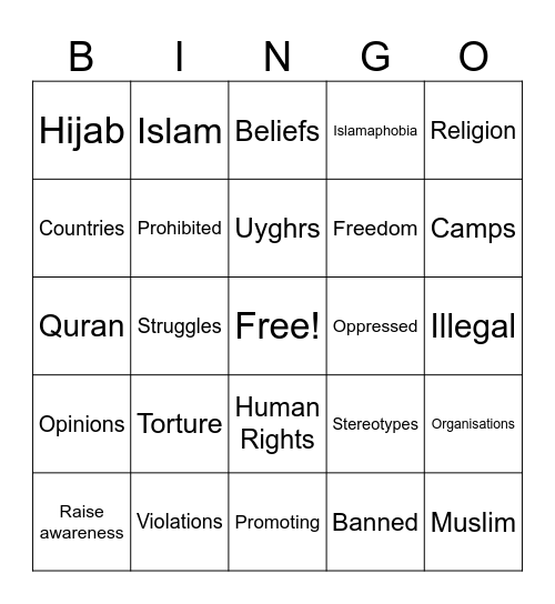 Muslim Human Rights Violations Bingo Card