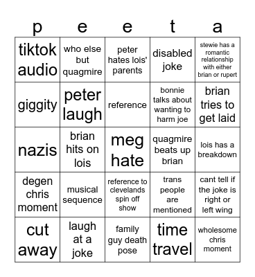 Family Guy Bingo Card