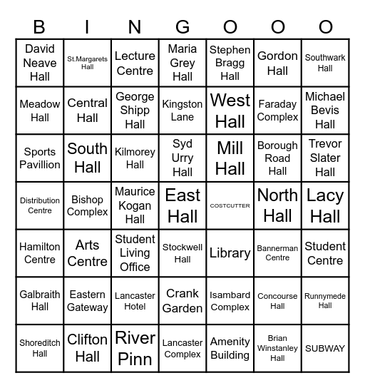 Student Living Bingo Card