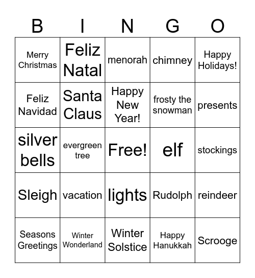 Holiday Bingo Card