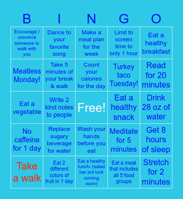 January- Healthy habits Bingo Card