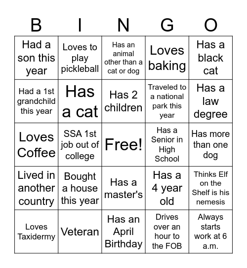 Holiday Party MOD 5 Bingo Card