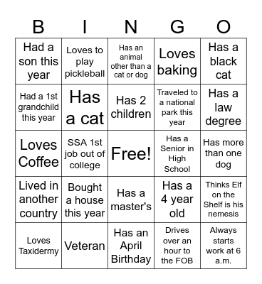 Holiday Party MOD 5 Bingo Card