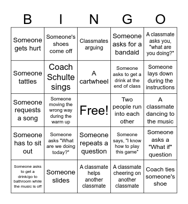 Physical Education Bingo Card