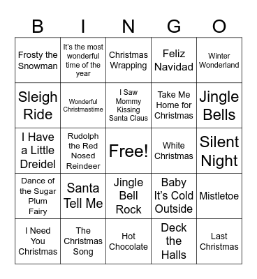 Holiday Songs Bingo Card