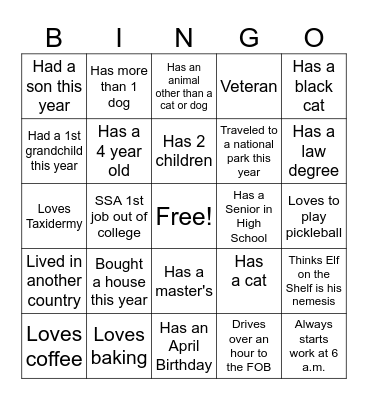 Holiday Party MOD 5 Bingo Card
