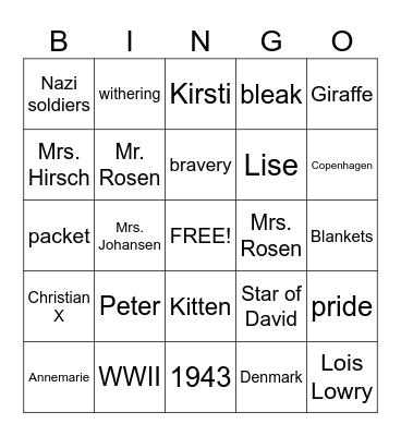 Number the Stars BINGO! Bingo Card