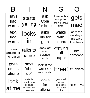 NOVA Bingo Card