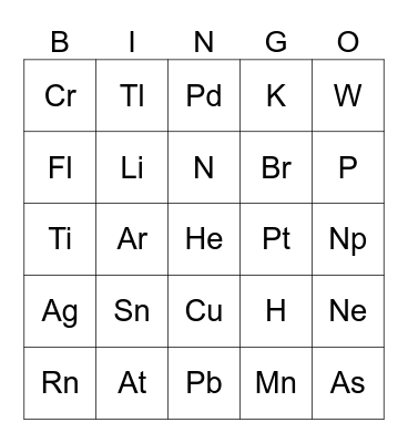 Periodic Table BINGO Card