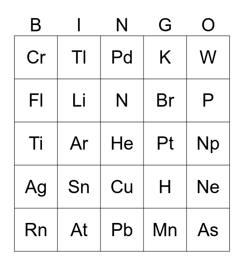 Periodic Table BINGO Card