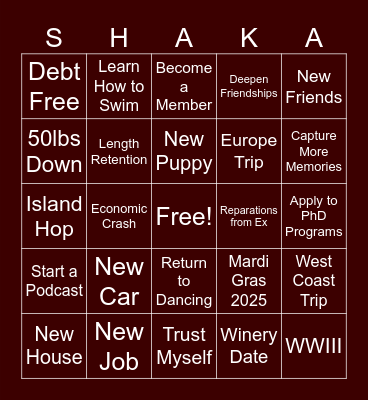 Shae’s 2025 Bingo Card