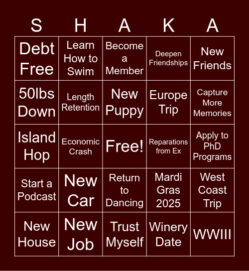 Shae’s 2025 Bingo Card