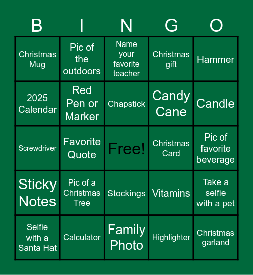 Scavenger Hunt Bingo Card