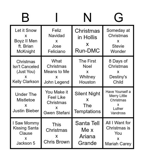 Christmas Music Bingo Card
