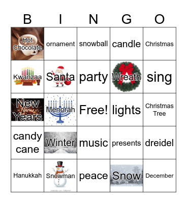 Winter Holidays Bingo Card