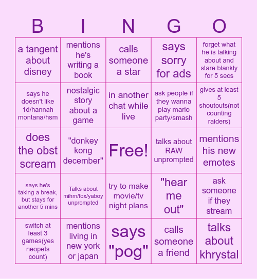 bingObst Bingo Card