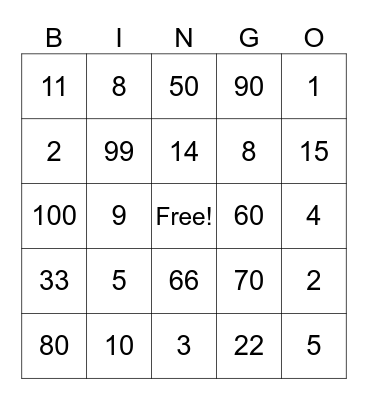 Family Bingo Night Bingo Card