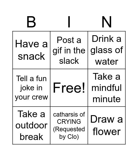 Wellness Bingo Card