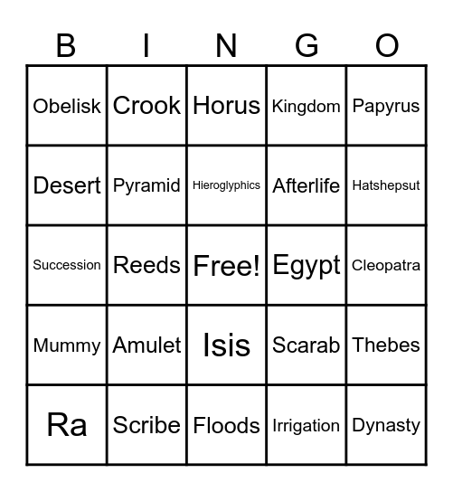 Ancient Egypt Bingo Card