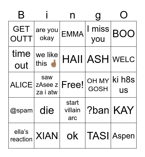/nishimura bingo Card