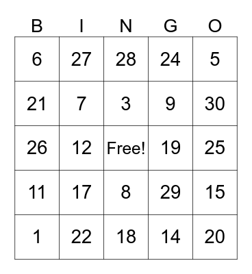 Birthday Bingo Card