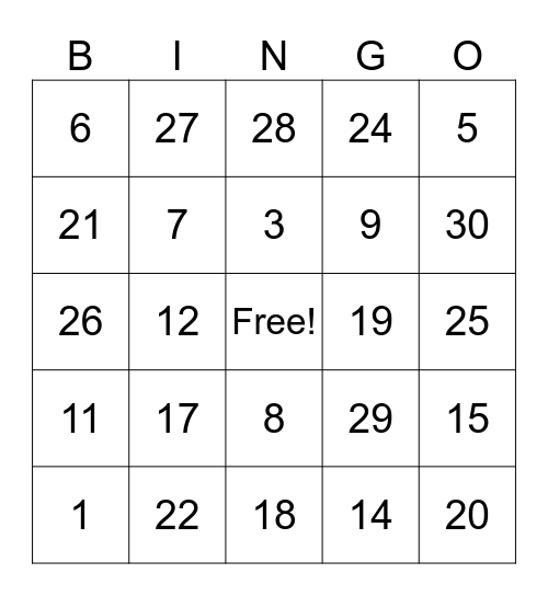 Birthday Bingo Card