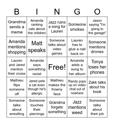 CHRISTMAS FAMILY BINGO Card