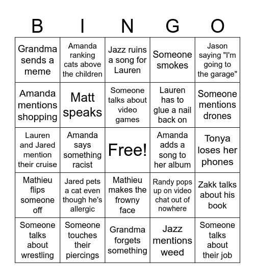 CHRISTMAS FAMILY BINGO Card