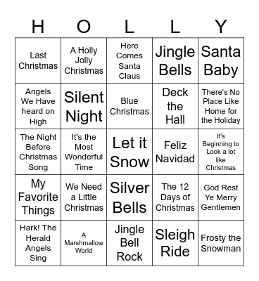 Christmas Song Bingo Card