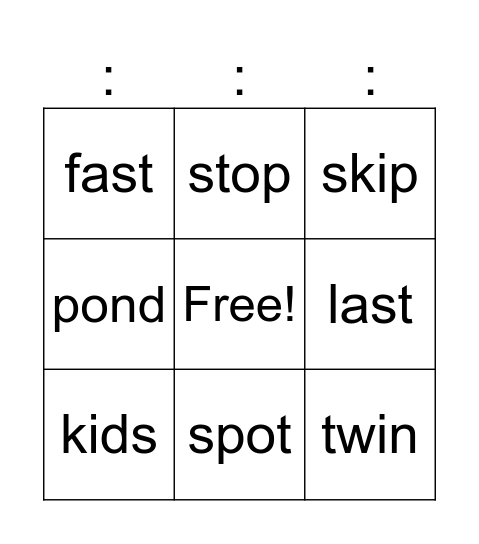 2nd Grade Bingo Card