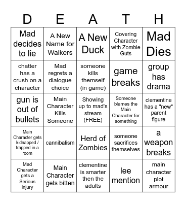 The Walking Dead Season 3 Bingo Card