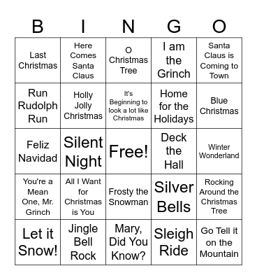 Christmas Music Bingo Card