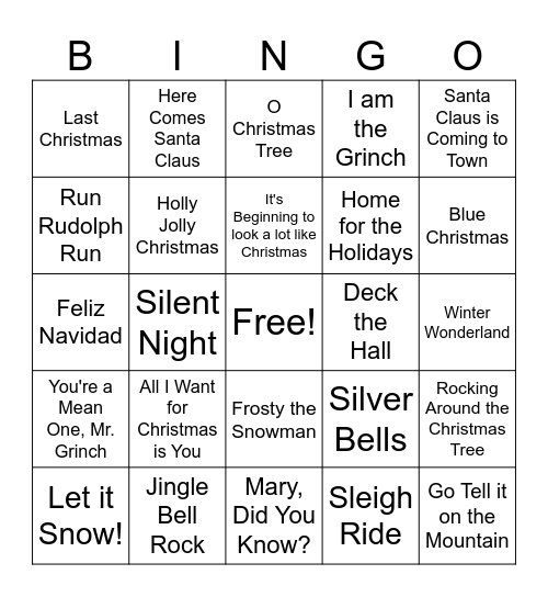 Christmas Music Bingo Card