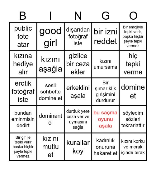 The Brat's Bingo For Dom Responses Bingo Card