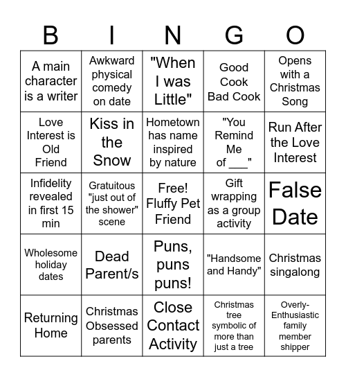 Hallmark Christmas Movie Tropes Bingo Card