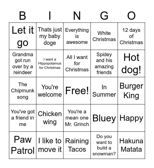 Christmas Party! Bingo Card