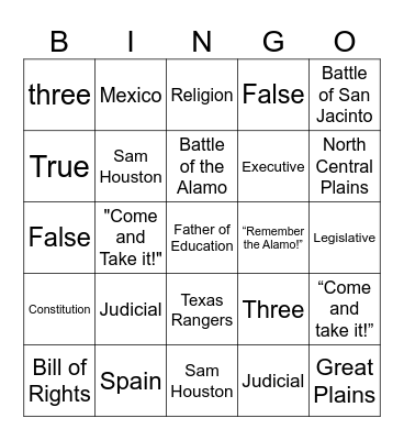Social Studies Bingo Card