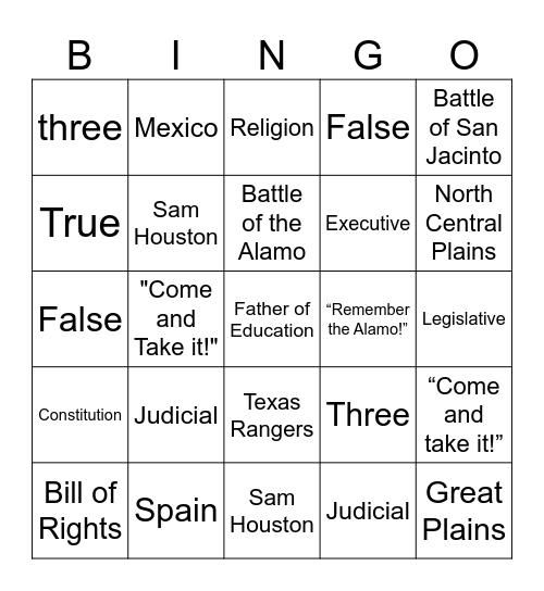 Social Studies Bingo Card