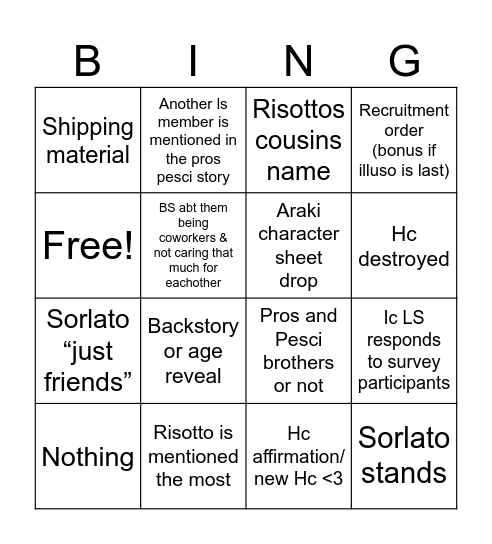 Gay Squadra Bing Bing Bingo Card