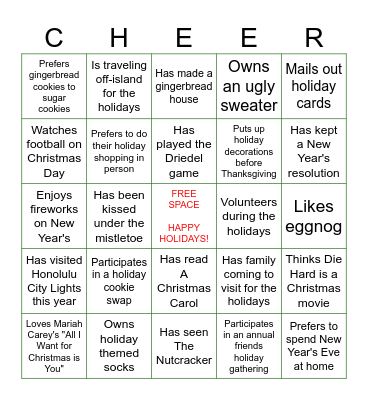JLH HOLIDAY HUMAN BINGO Card