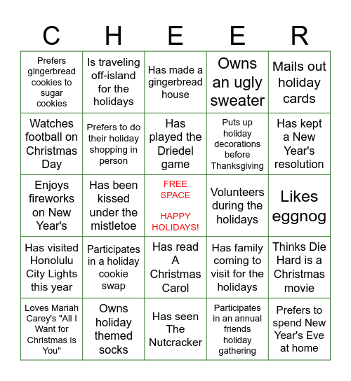 JLH HOLIDAY HUMAN BINGO Card