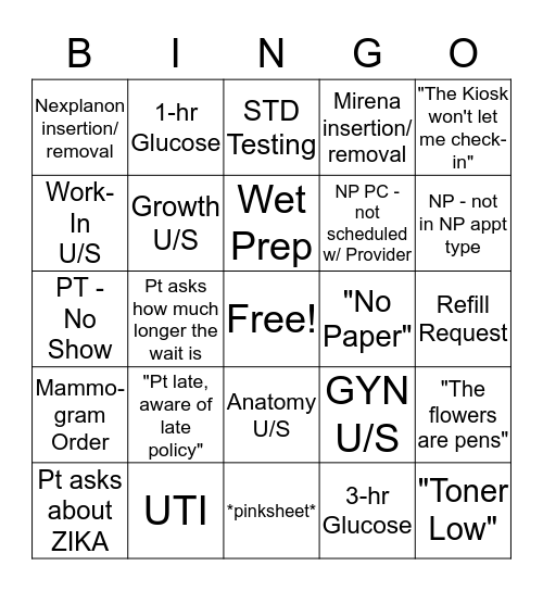 AHCFW BINGO Card