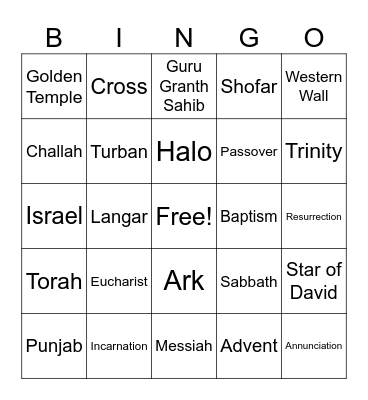 Sikhi | Christianity | Judaism Bingo Card