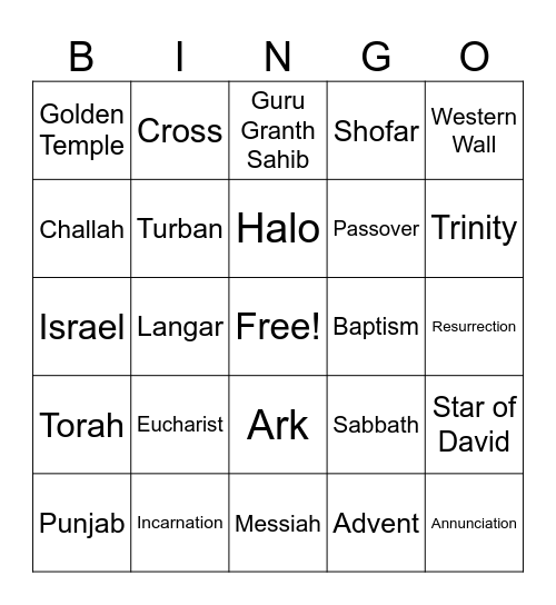 Sikhi | Christianity | Judaism Bingo Card