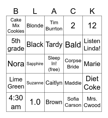 Black Bingo Card