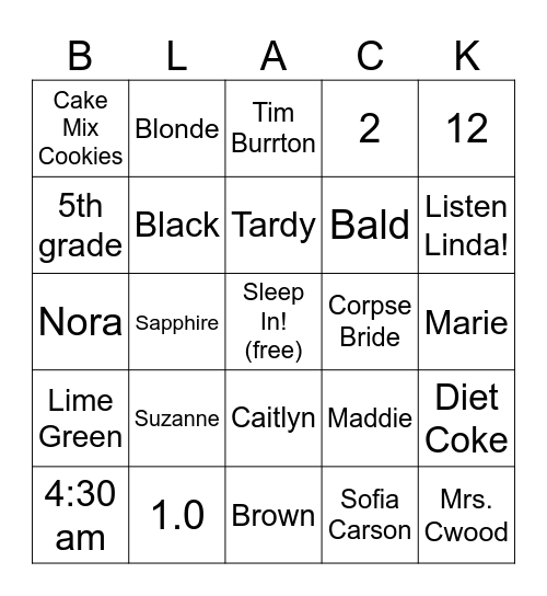 Black Bingo Card
