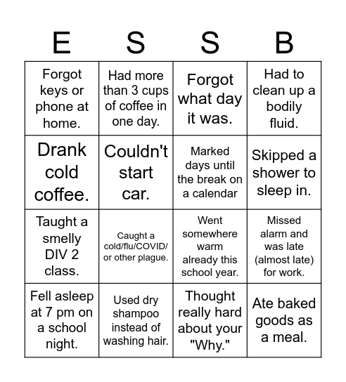 Exhausted School Staff Bingo Card