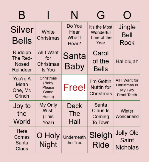 Holiday Music Bingo Card