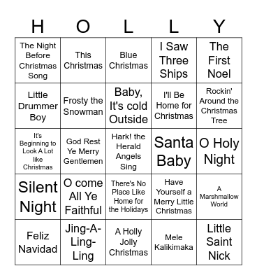 Christmas Song Bingo Card