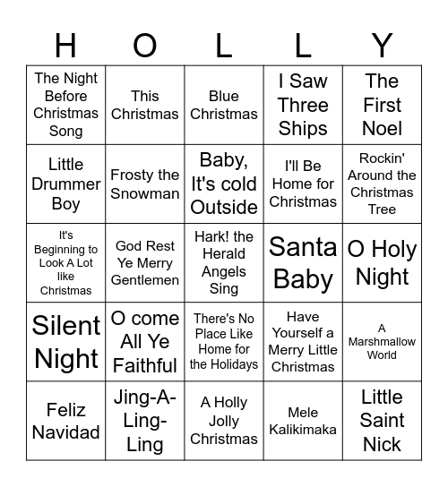 Christmas Song Bingo Card